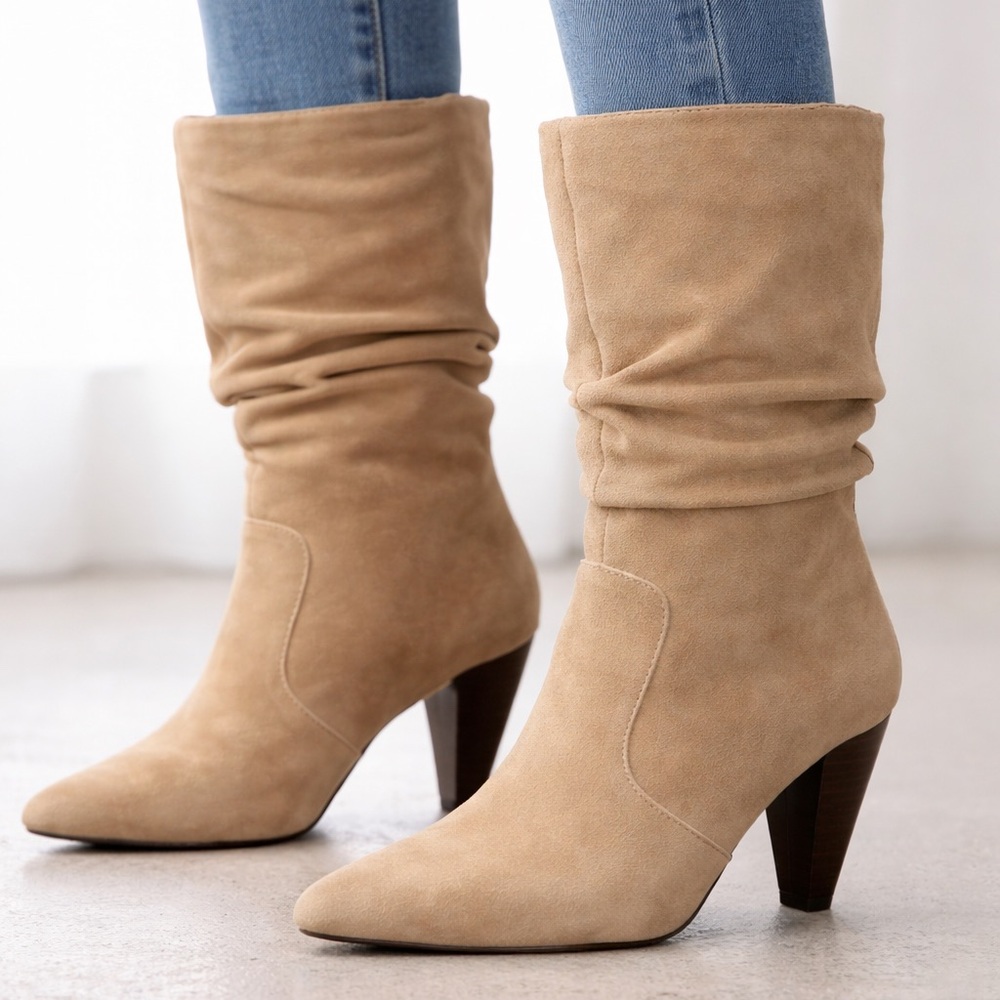 Kensie Beige Suede Heeled Boots